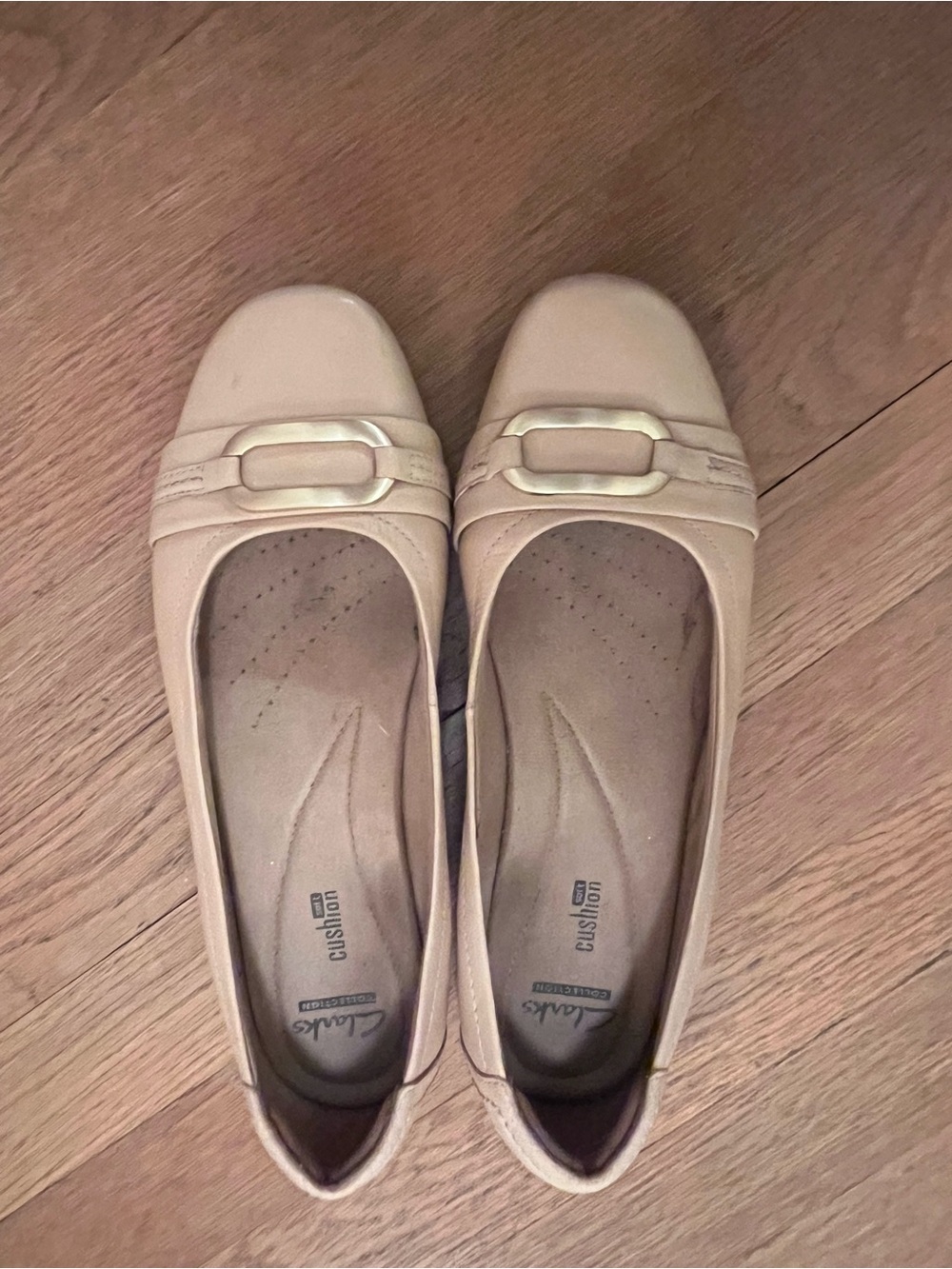 Clarks Cream Square-Toe Ballet Flats with Decorative Buckle